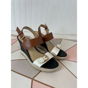 Liz Claiborne Women's Marley Cognac Multi Espadrille Wedge Strap Sandals Sz 8.5